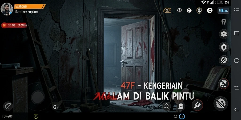 Gameplay <strong>47F</strong> menampilkan suasana mencekam dan efek suara menyeramkan.