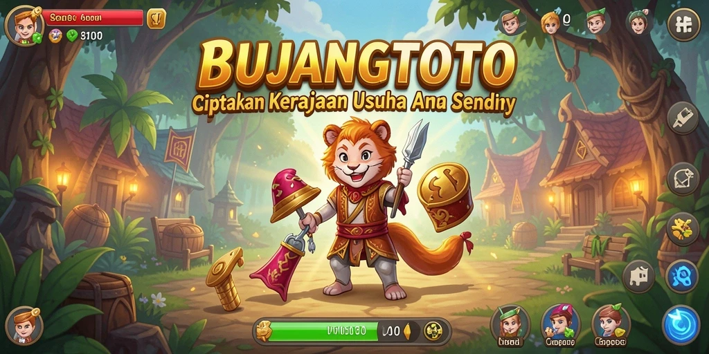 Screenshot gameplay BUJANGTOTO menampilkan keseruan membangun kerajaan usaha.