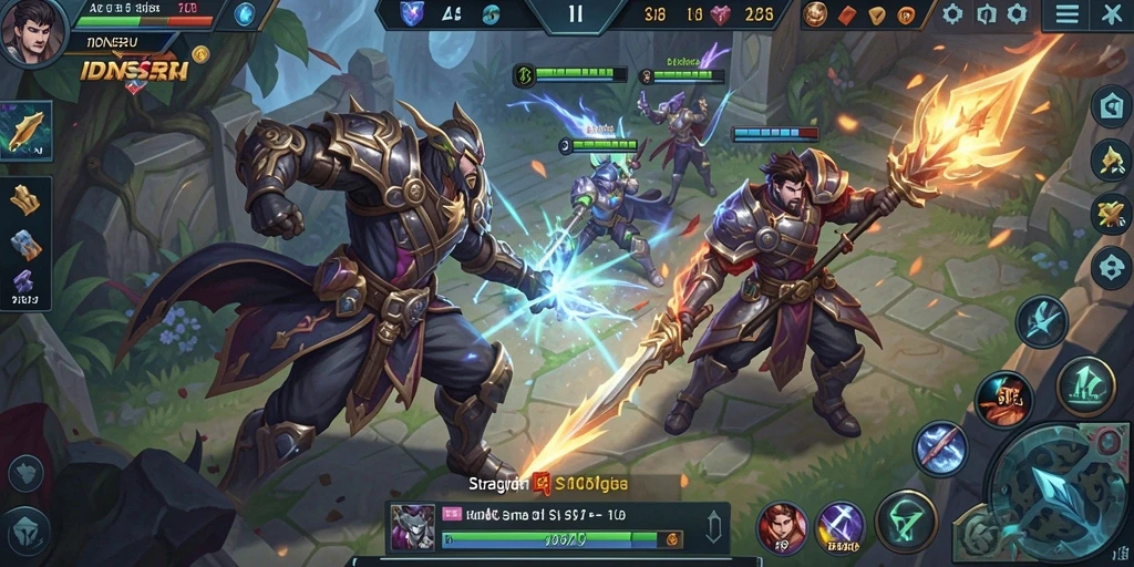 Tampilan aksi seru dalam gameplay MOBA IDNSERU.