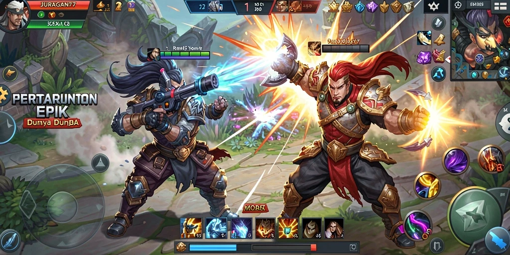 Gambaran aksi seru dalam gameplay MOBA JURAGAN77.