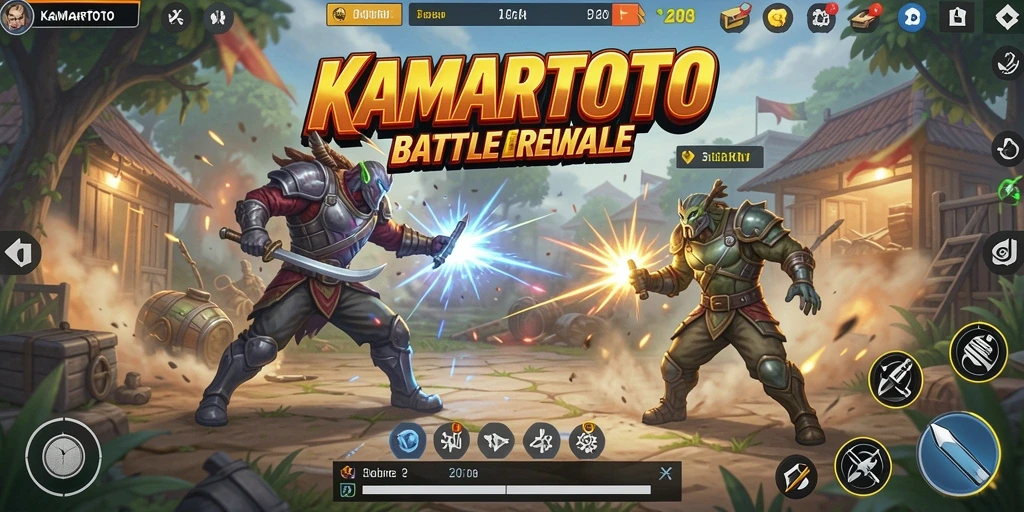 Tampilan gameplay KAMARTOTO yang penuh aksi di medan perang Battle Royale.