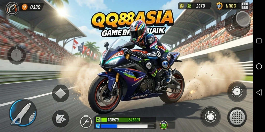 Tampilan gameplay QQ88ASIA yang mendebarkan saat balapan motor.
