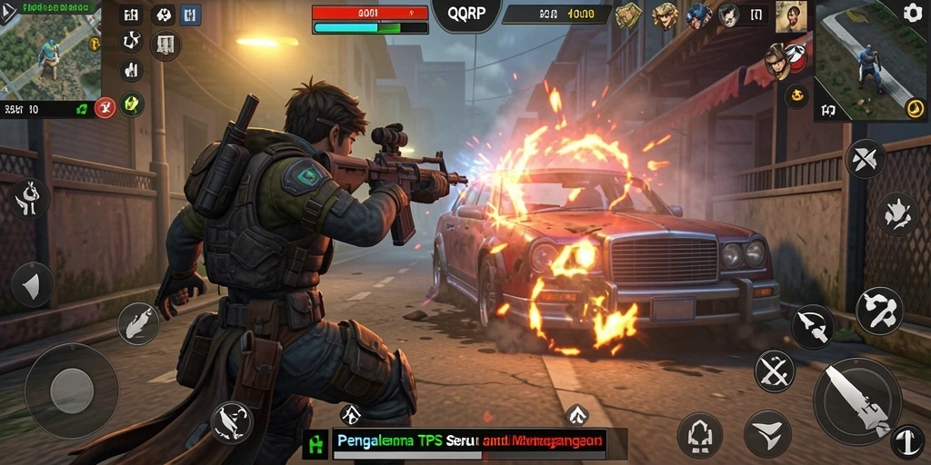 Screenshot menunjukkan aksi intens dalam gameplay TPS.