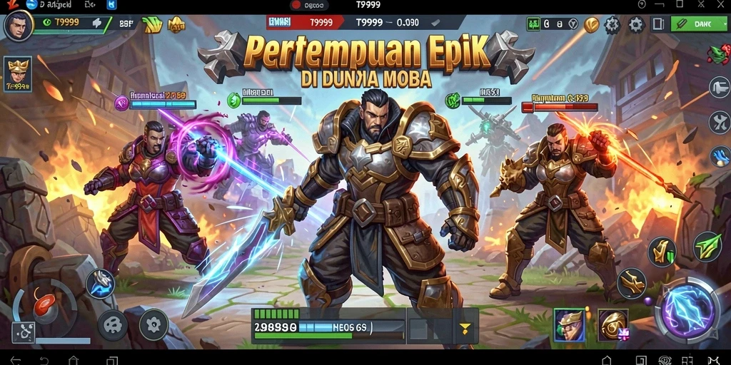 Tangkapan layar intens dari pertempuran MOBA yang seru di T9999.