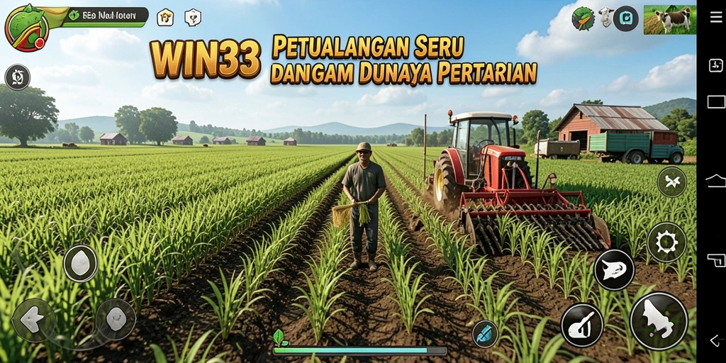 Tampilan gameplay WIN33 dengan kebun yang subur dan tanaman beragam.