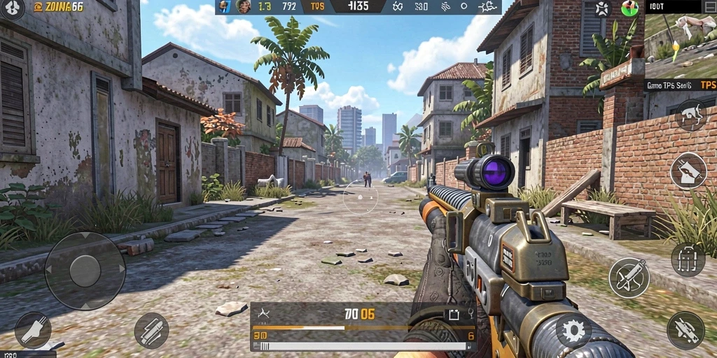 Screenshot gameplay ZONA66 menampilkan aksi pertempuran yang intens.